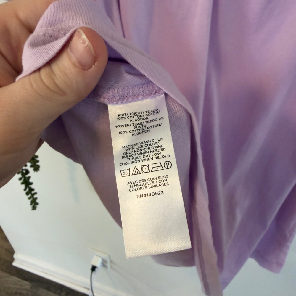 LOFT Eyelet Puff Sleeve Top 100% Cotton Large Purple Ruffle Tie Neck V-Neck - Picture 5 of 5
